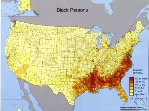 美国黑人分布图