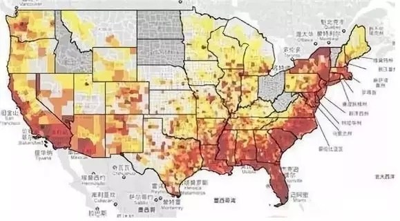 美国艾滋病人分布图